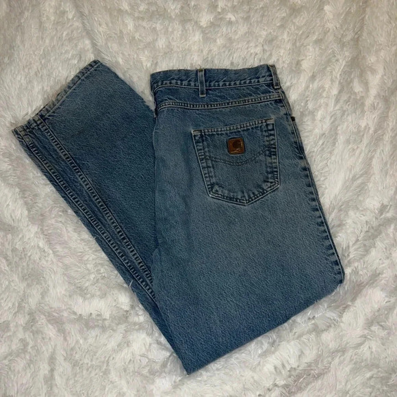 Carhartt Mens Jeans size 42 x 34 Light Wash Work Pants Vintage - Picture 1 of 9